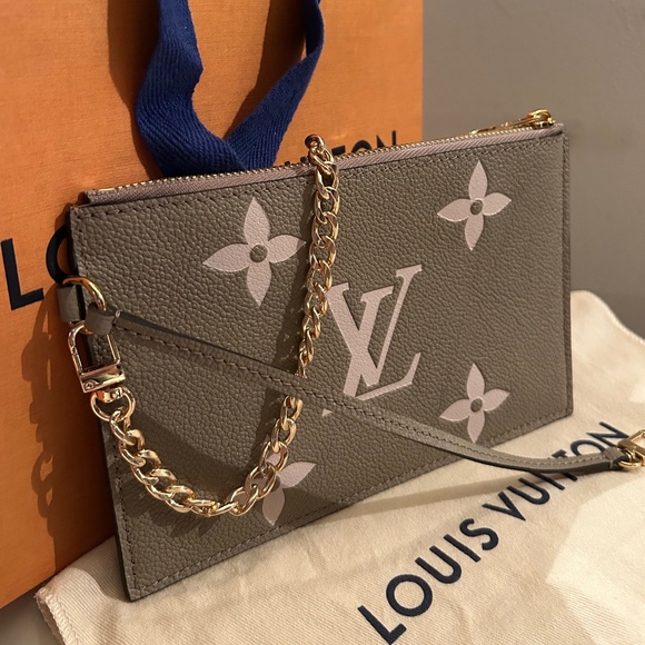 Louis Vuitton GIANT BiColor Wristlet/Pouchette/Chain Bag TURTLE DOVE/PASTEL PINK - Picture 1 of 16